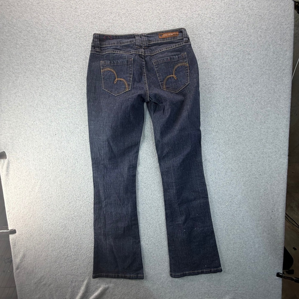 Bongo D'Flirty Womens Dark Wash Low Rise Flare Jeans Size 5 Stretch Blue Denim - Picture 9 of 11